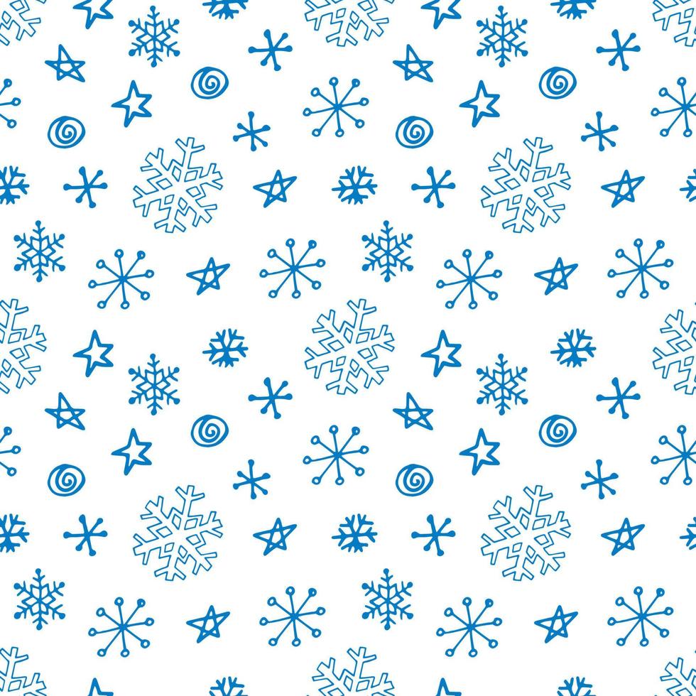 patrón sin costuras de copos de nieve. ilustraciones dibujadas a mano en línea y estilo garabato. creación de diseño para año nuevo, invierno, navidad vector