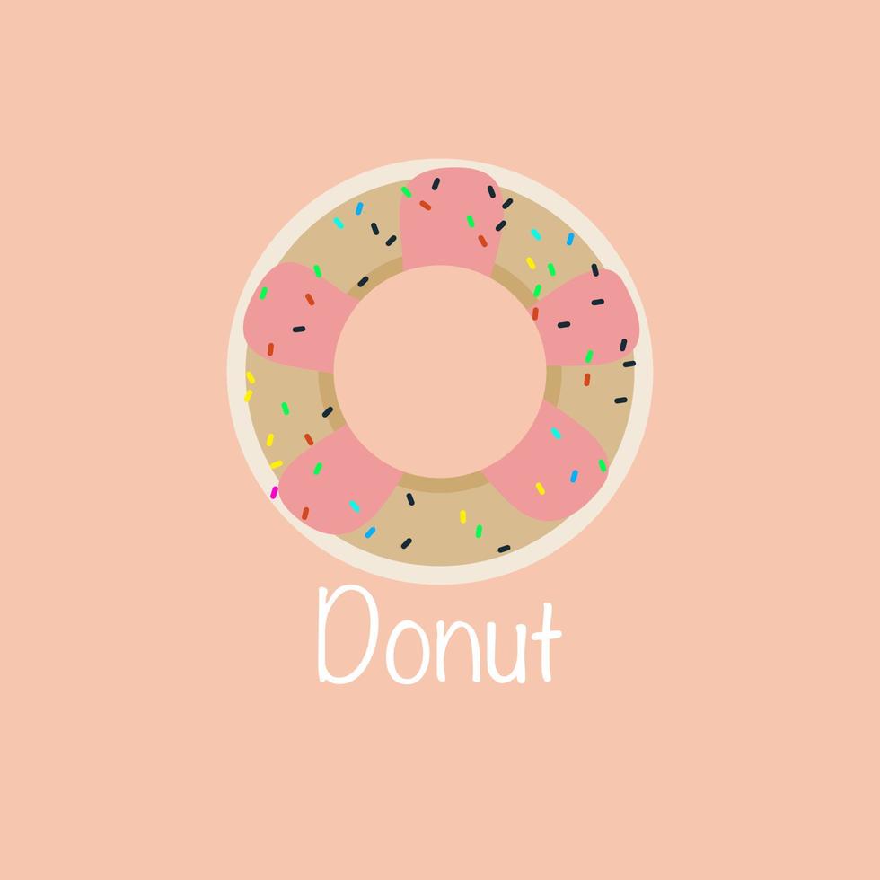 Donut illustration  Topped with pink cream and sugar flakes . placed on a pastel orange background. vector