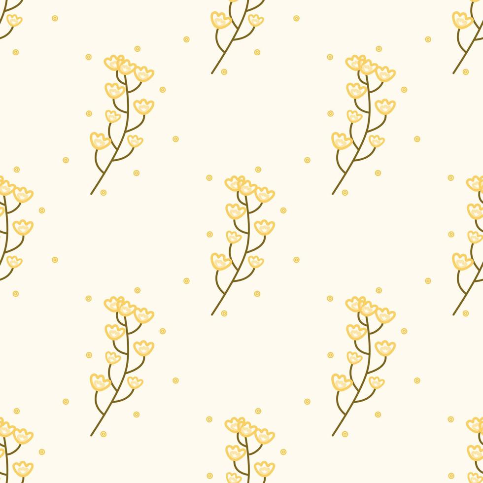 Simple flowers and branches seamless pattern on pale yellow background, vector illustration fall concept.