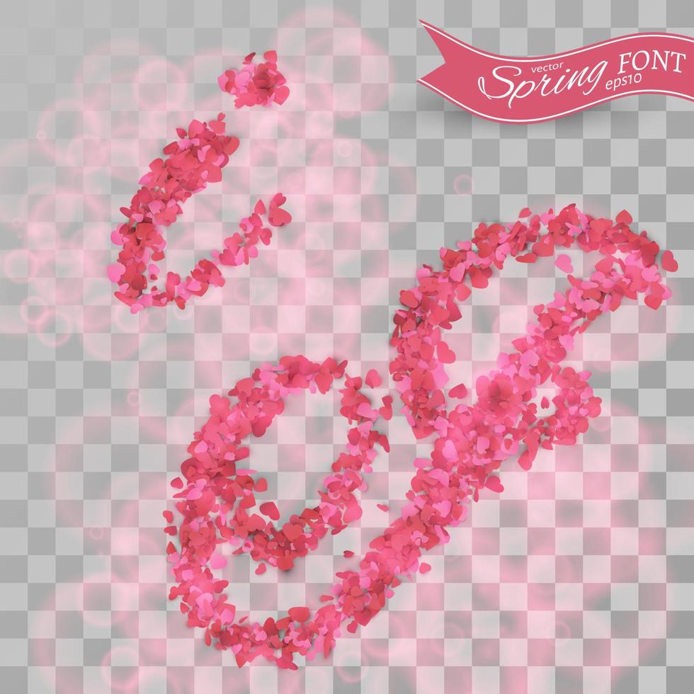 Confetti font. Scattered paper hearts. vector