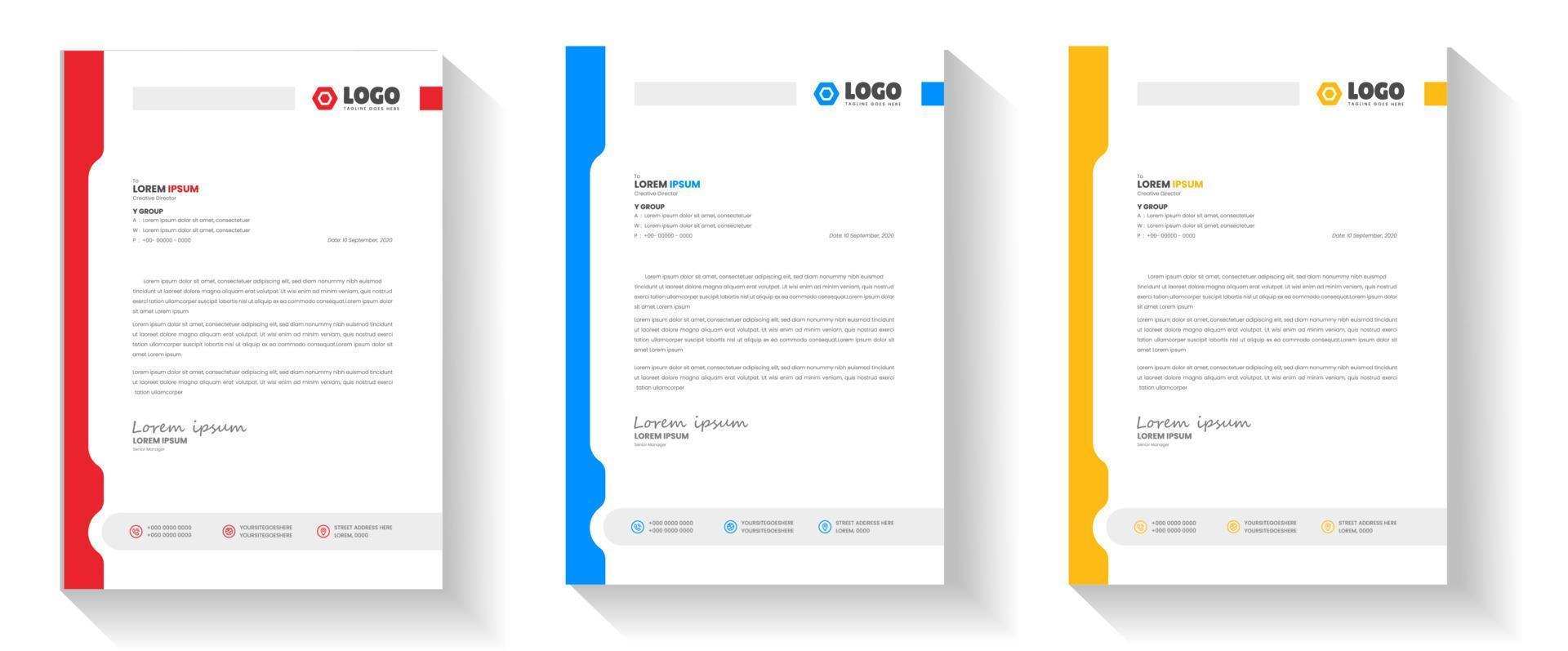 corporate modern business letterhead design template with yellow, blue and red color. creative modern letterhead design template for your project. letter head, letterhead, business letterhead design. vector