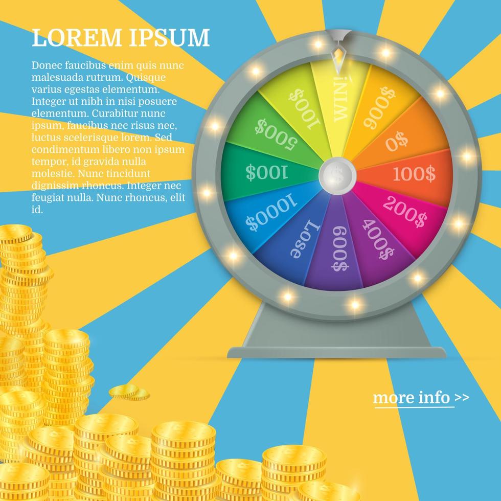 Fortune spinning wheel. Gambling concept, win jackpot in casino illustration vector