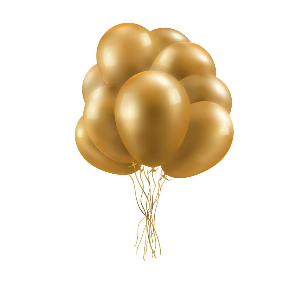 Realistic 3D glossy golden ballons. Decorative element for party invitation design. vector