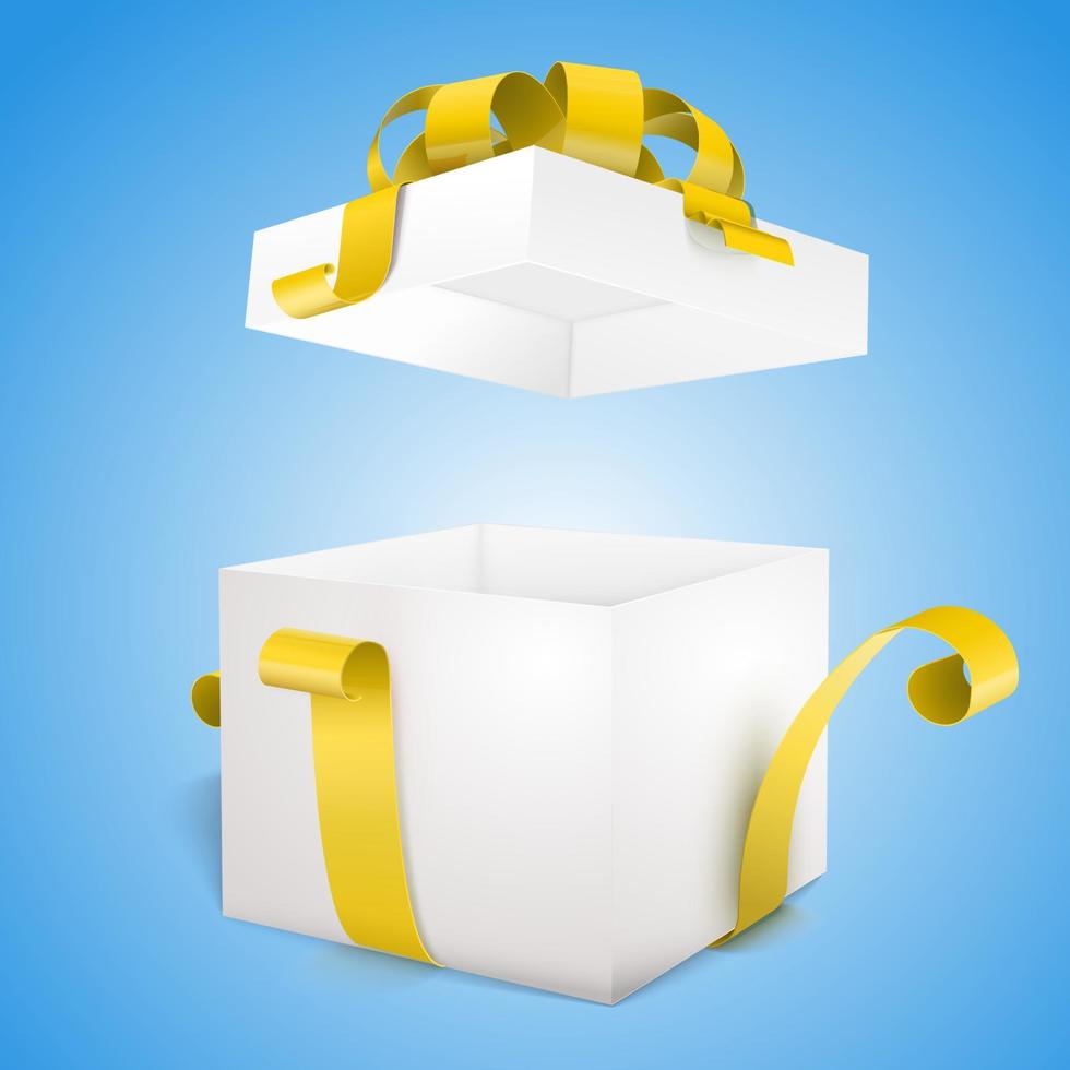 Open gift box and with  yellow  bow and ribbon vector