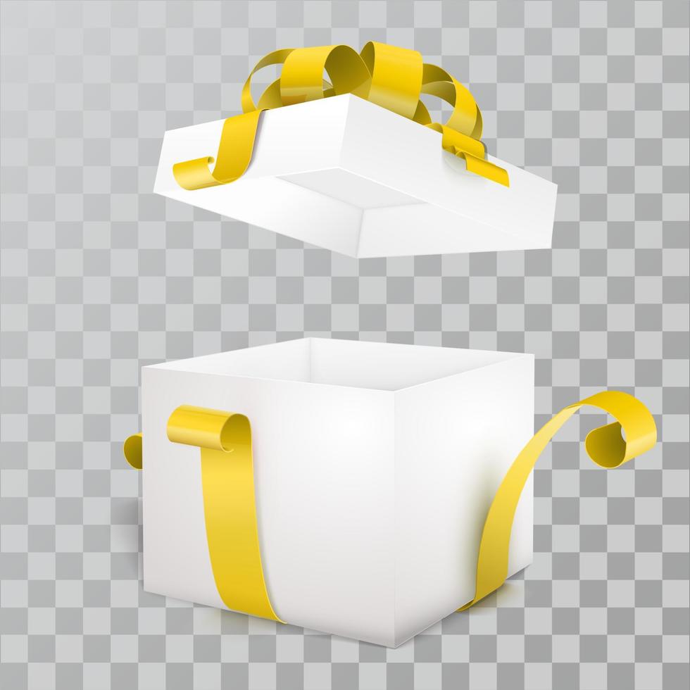 Open gift box and with  yellow  bow and ribbon vector