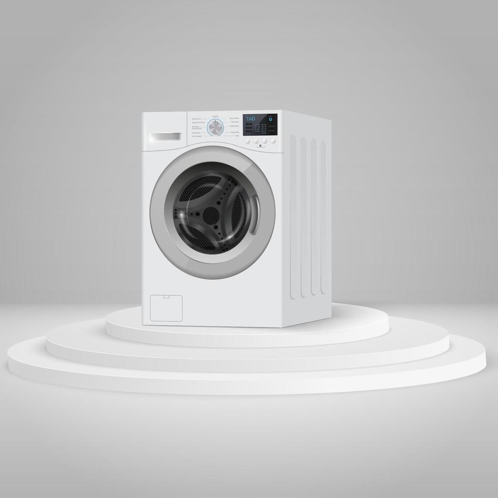 Realistic white front loading washing machine vector