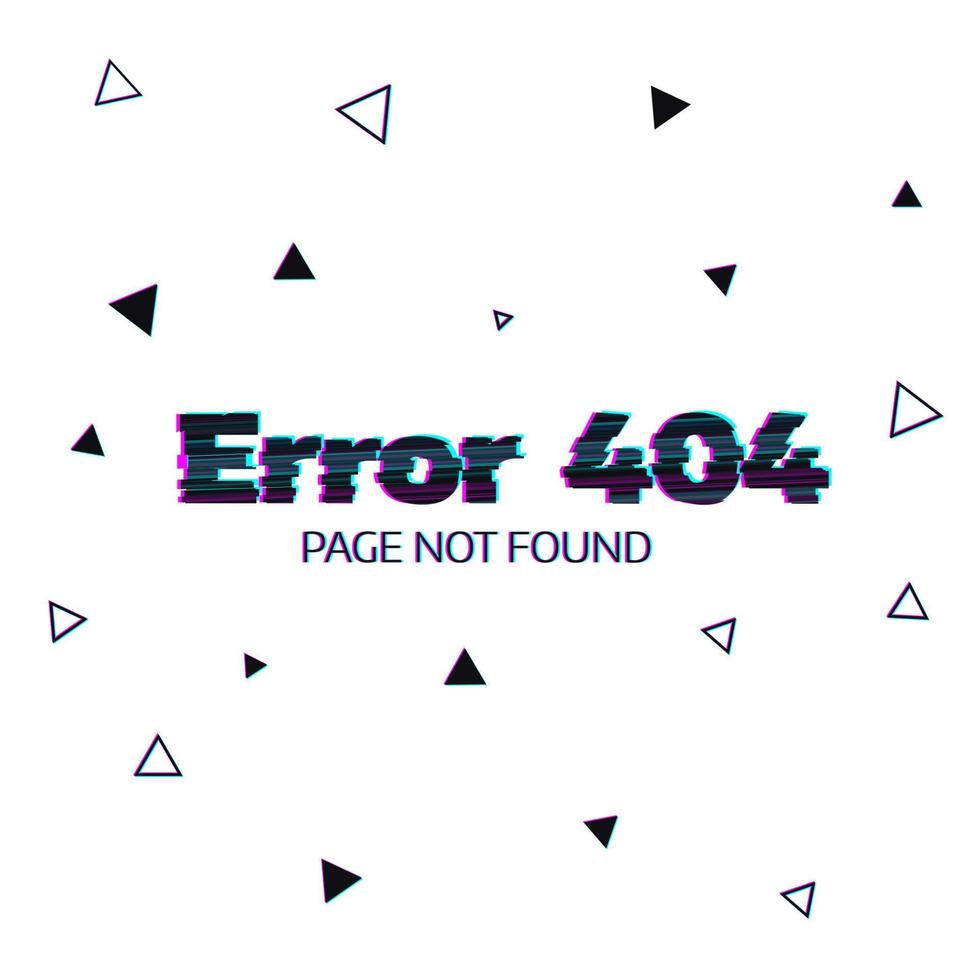 Error 404 messsage glitch lettering on white background. vector