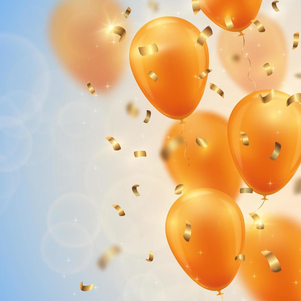 Festive background with gold balloons and confetti. vector