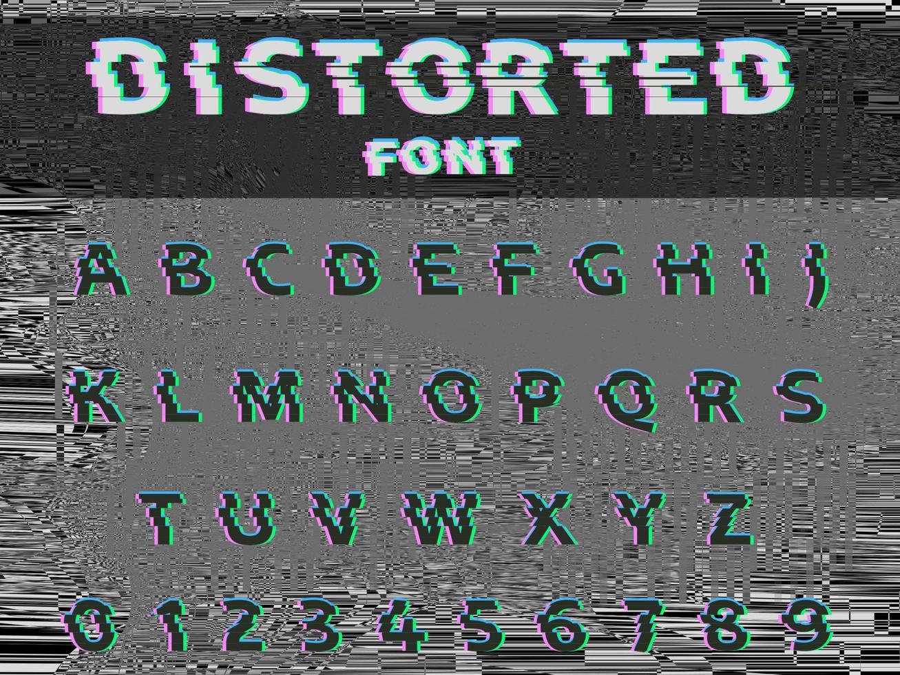 Vector distorted glitch font. Trendy style lettering typeface.