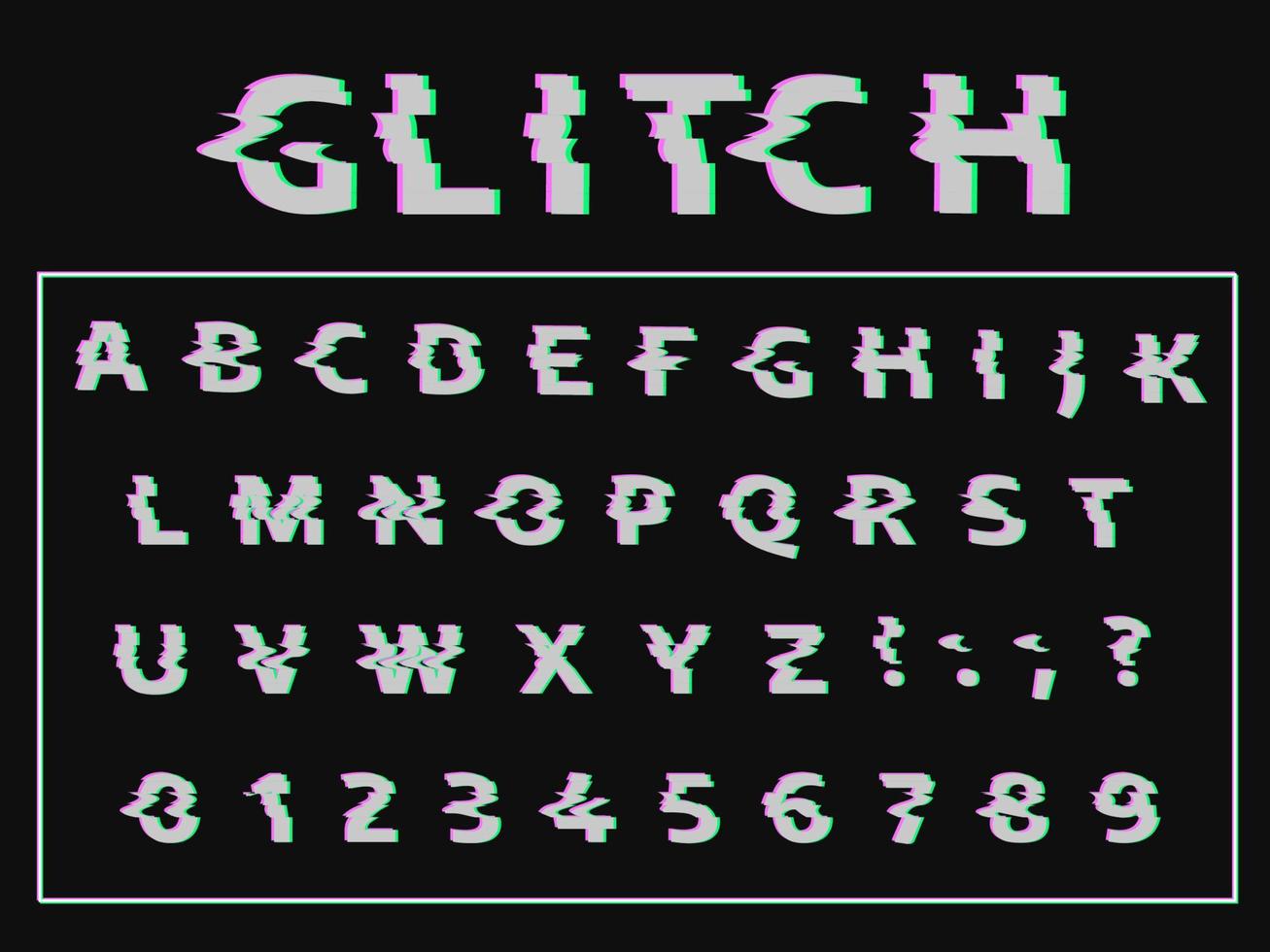 Vector distorted glitch font. Trendy style lettering typeface.