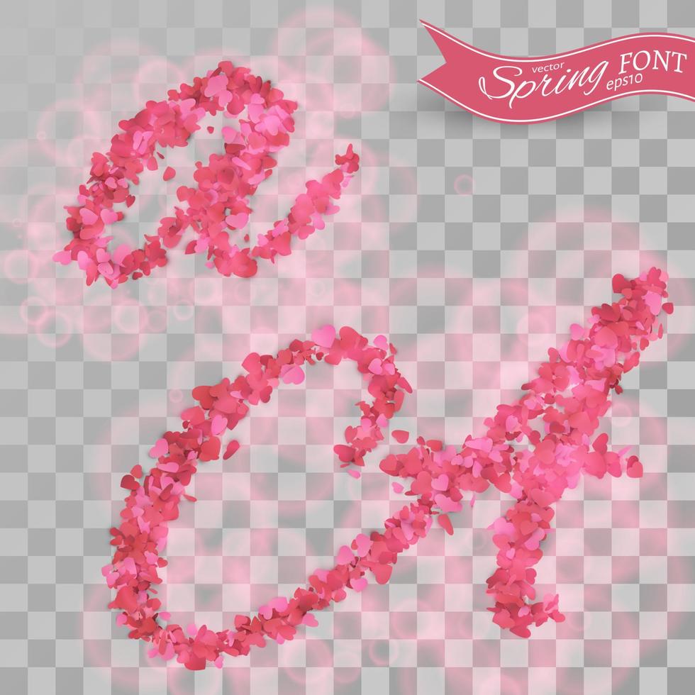 Confetti font. Scattered paper hearts. vector