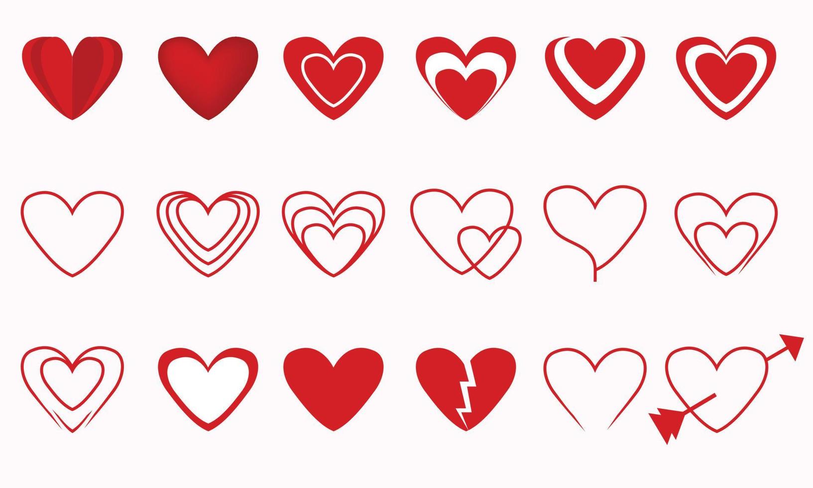 Collection of heart illustrations, Love symbol icon set, love symbol vector. vector