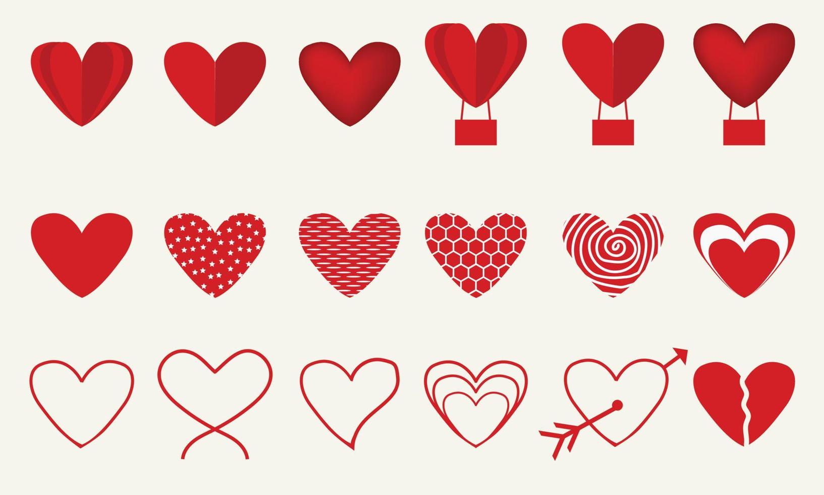 conjunto de iconos dibujados a mano de corazón aislado sobre fondo blanco. para póster, papel tapiz y día de san valentín. colección de corazones, arte creativo. vector