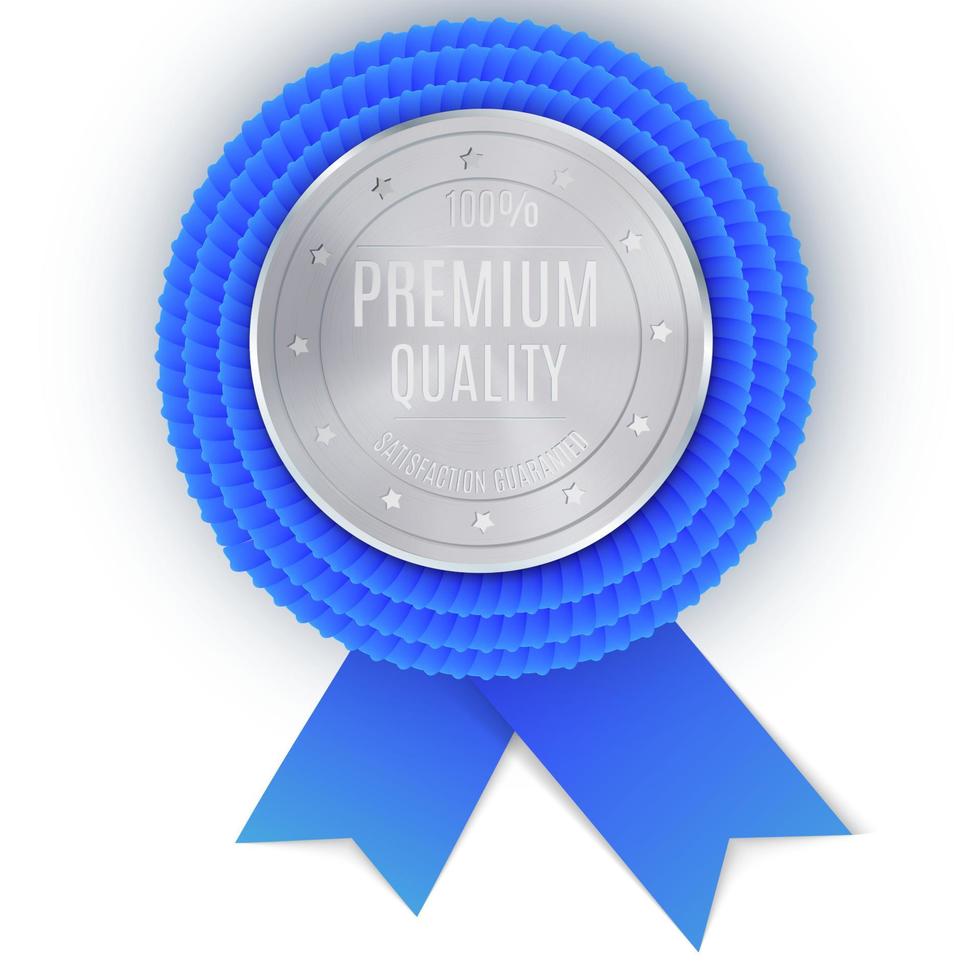 Insignia de mejor precio de plata con cinta azul sobre fondo blanco. vector