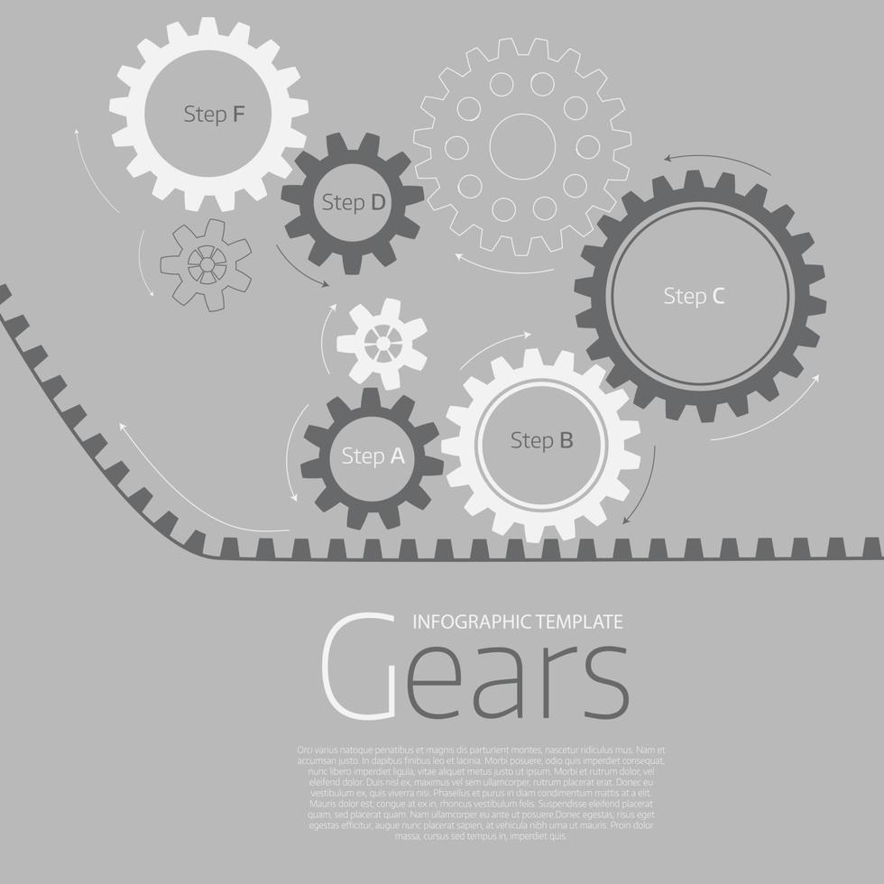 plantilla infográfica vectorial con engranajes sobre fondo gris vector