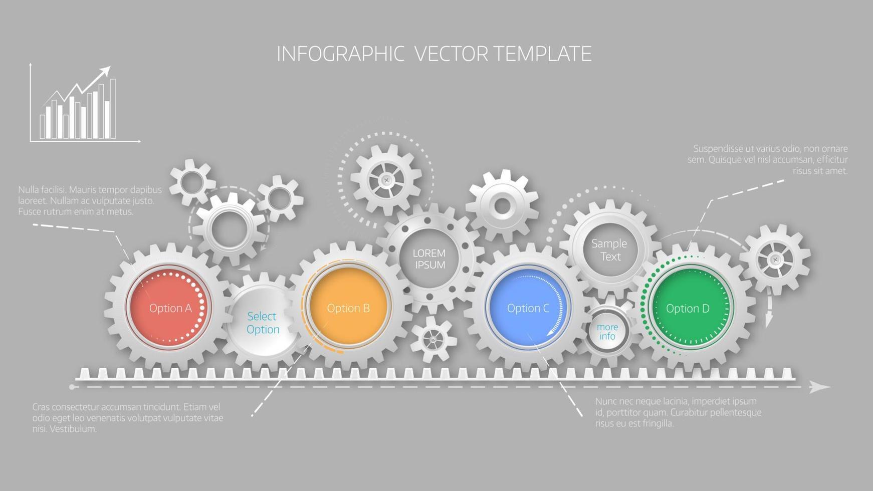 Timeline concept with gears elemets. 4 options vector
