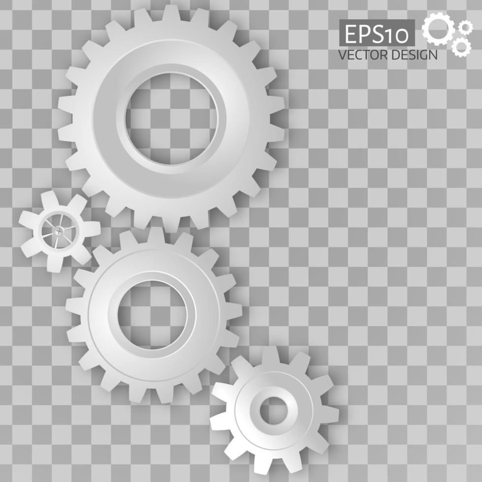 White 3d gears on the transparent gray background vector