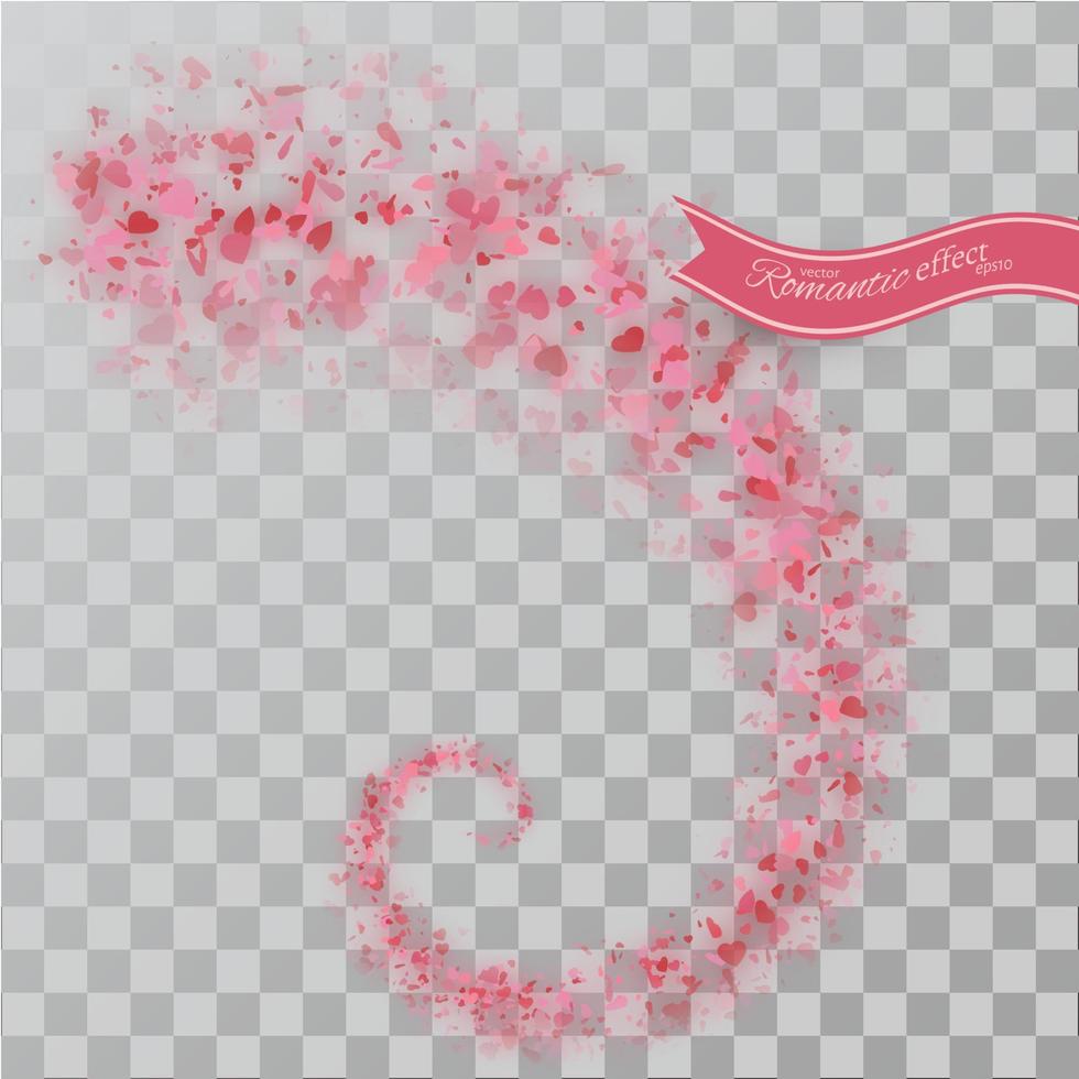 Heart confetti of Valentines petals falling on transparent background. vector