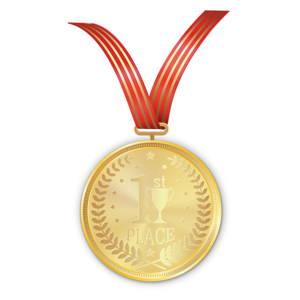 Vector gold medal on red ribbon