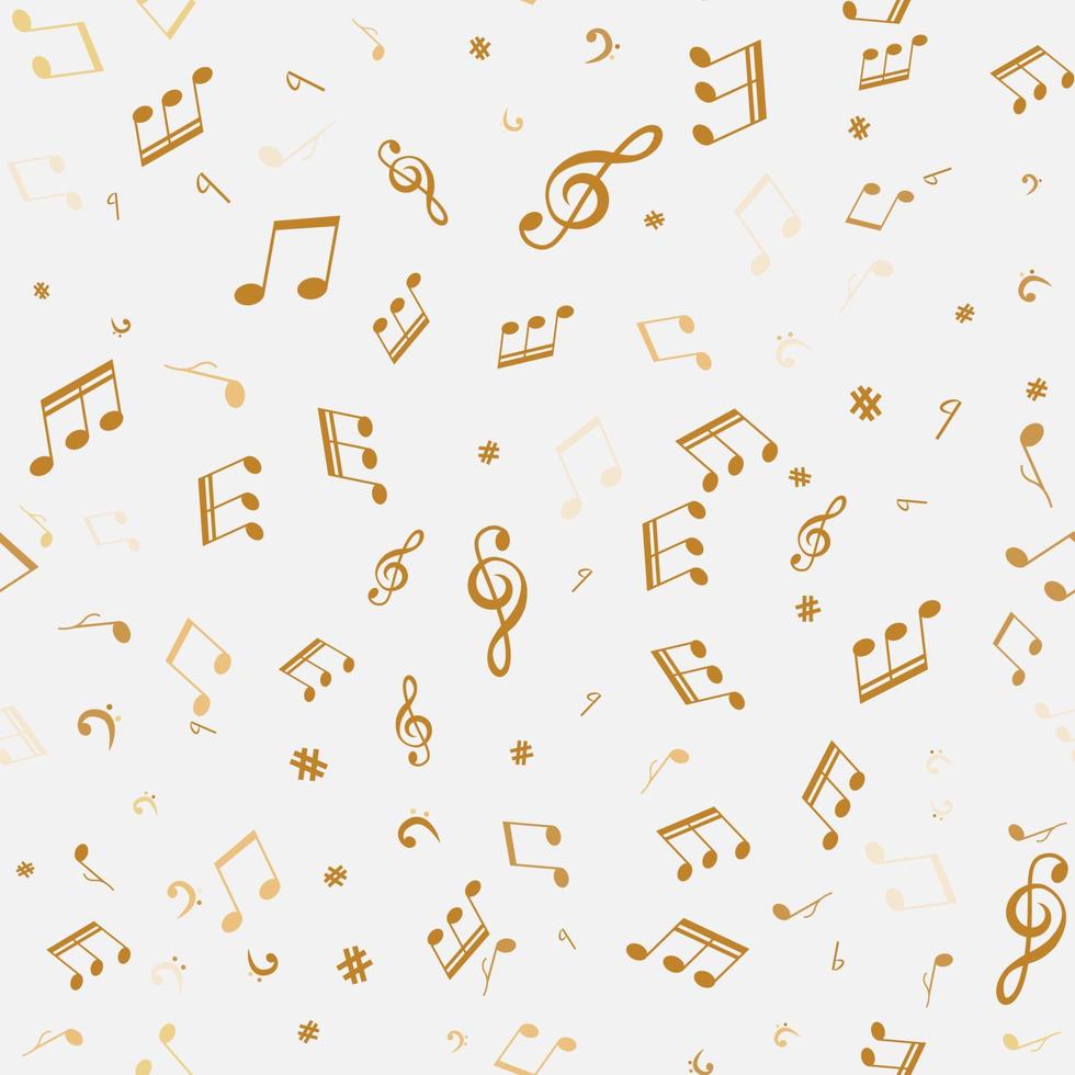 Abstract golden music notes seamless pattern vector