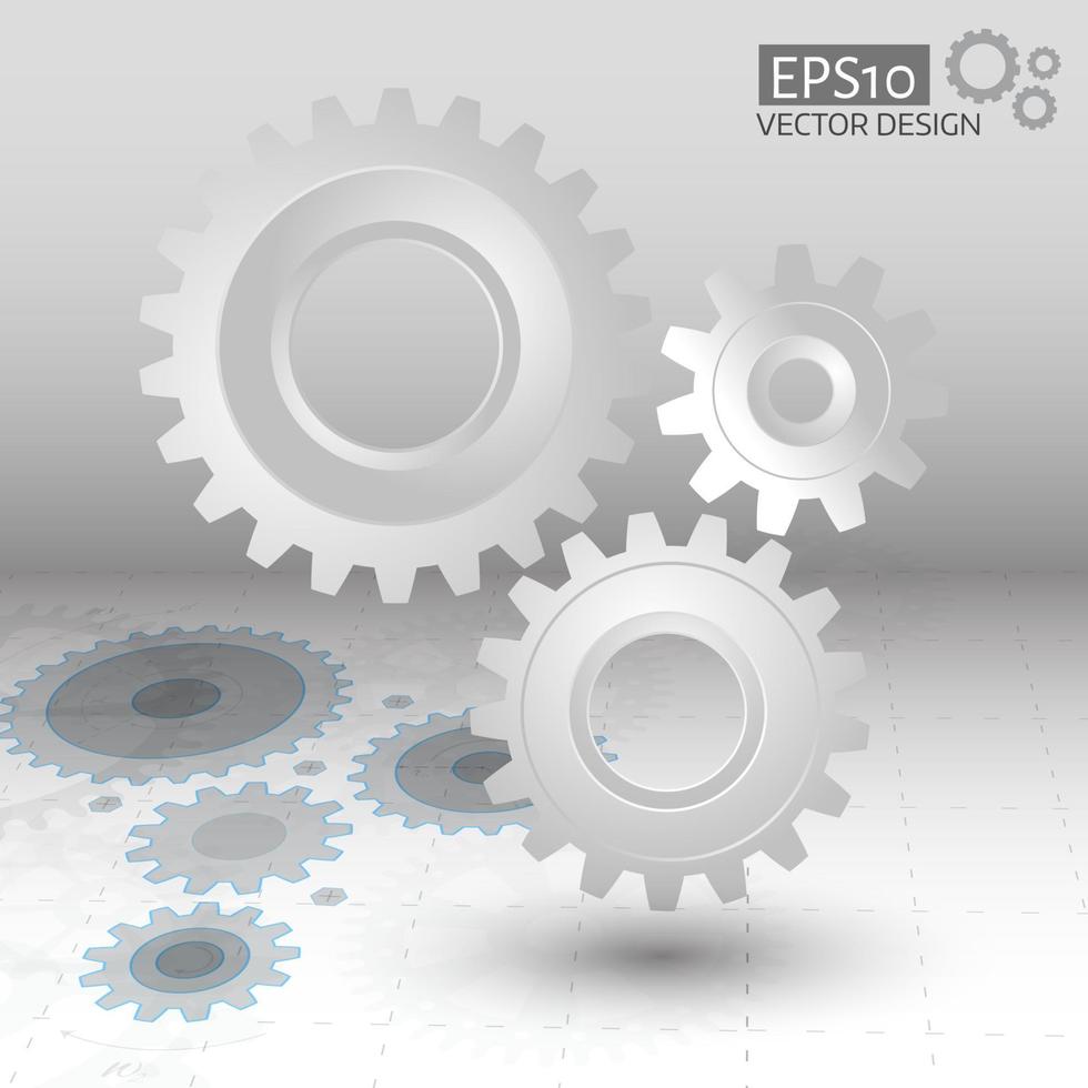 White 3d gears on the gray blueprint  background vector