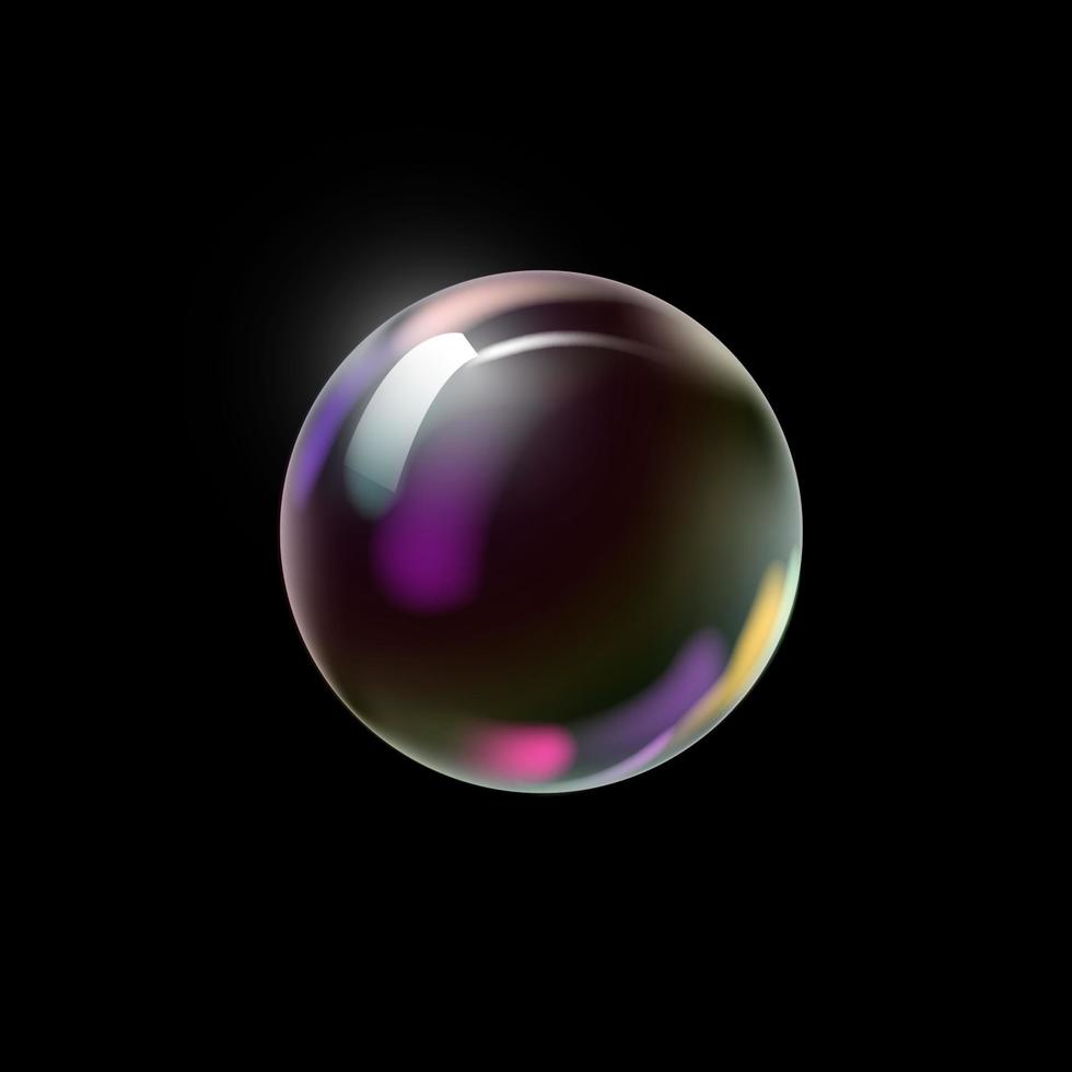 burbuja de jabón de colores sobre un fondo oscuro. vector