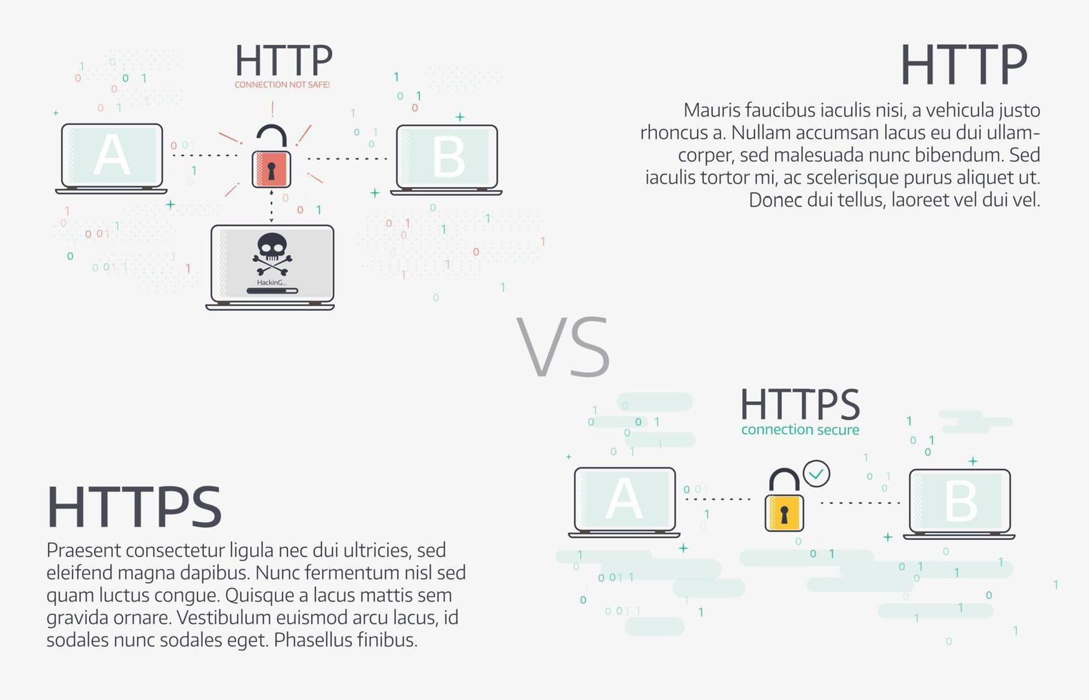 http vs https. Vector thin line illustration design.
