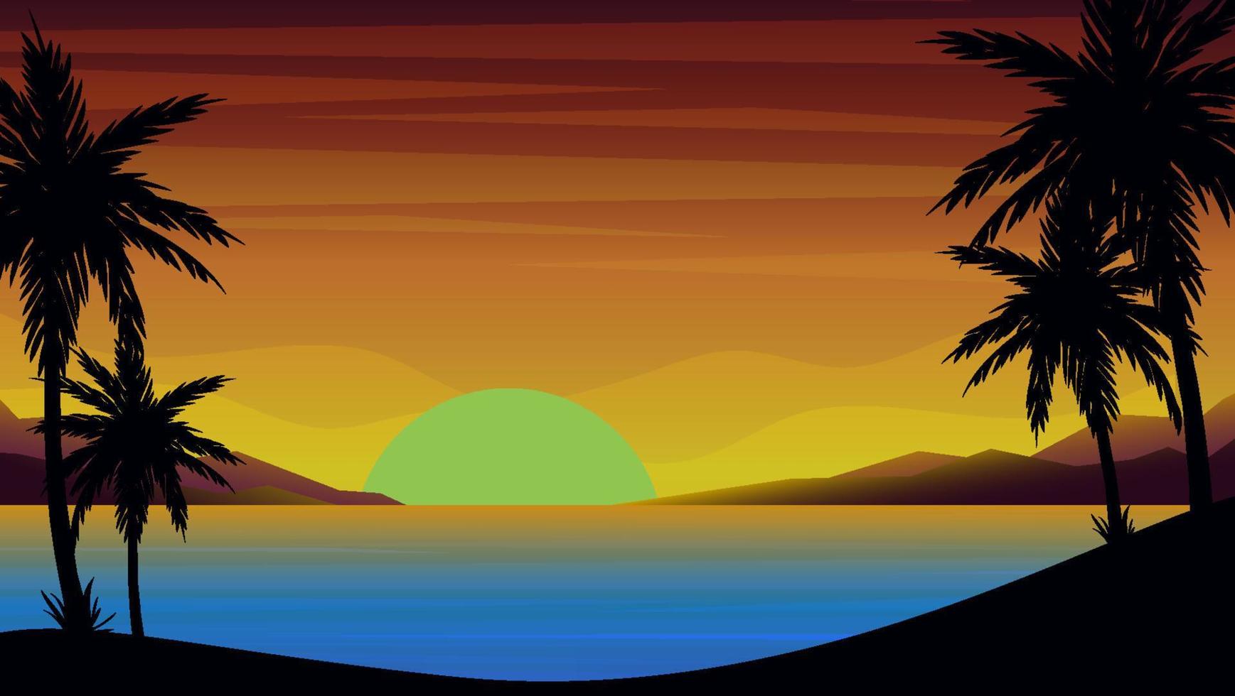 diseño degradado puesta de sol cielo y playa fondo vector