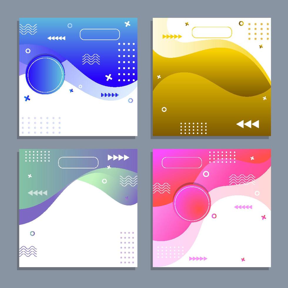 conjunto de publicaciones sociales en los medios, degradado colorido con forma fluida vector