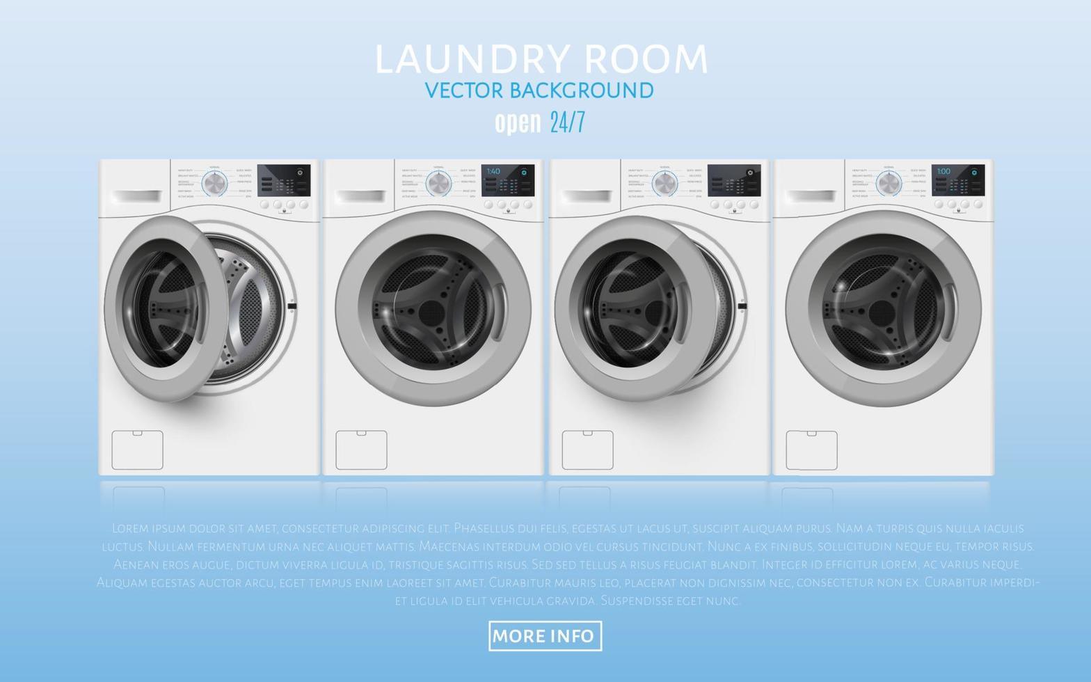 Laundry Room realisic vector illlustration on blue background