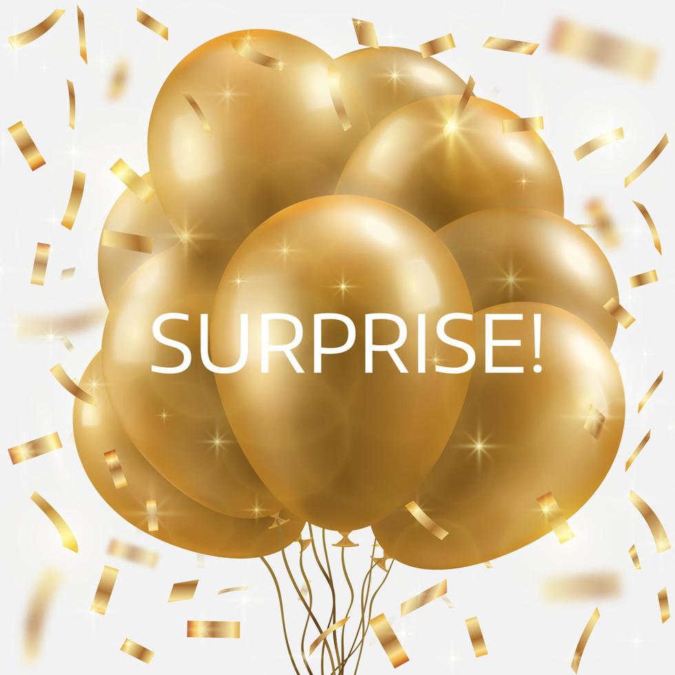 Golden balloons bundle, and falling confetti. Winner concept. vector