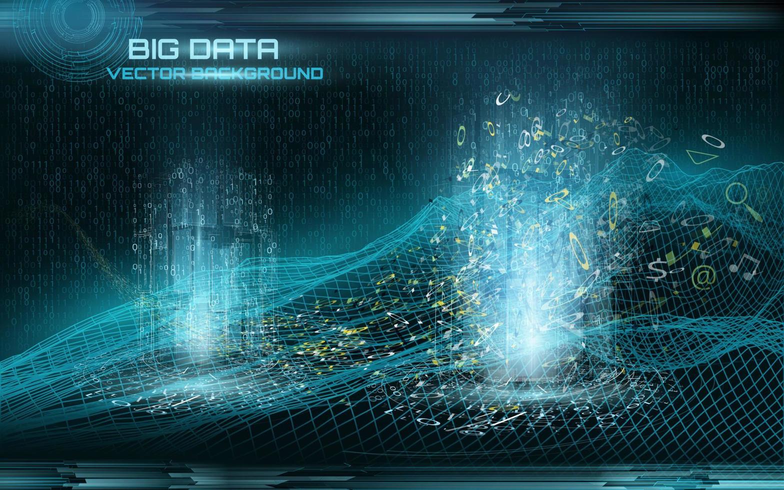 Big data visualization. Cyberspace landscape. Data flow vector