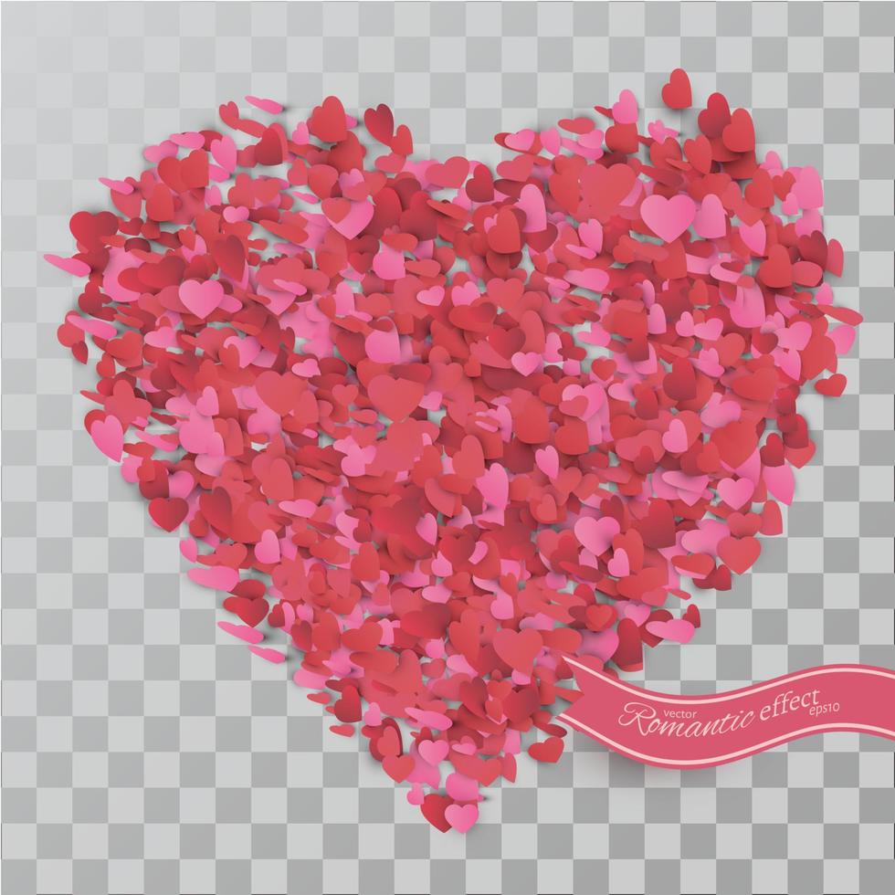 confeti de corazón de pétalos de San Valentín cayendo sobre fondo transparente. vector