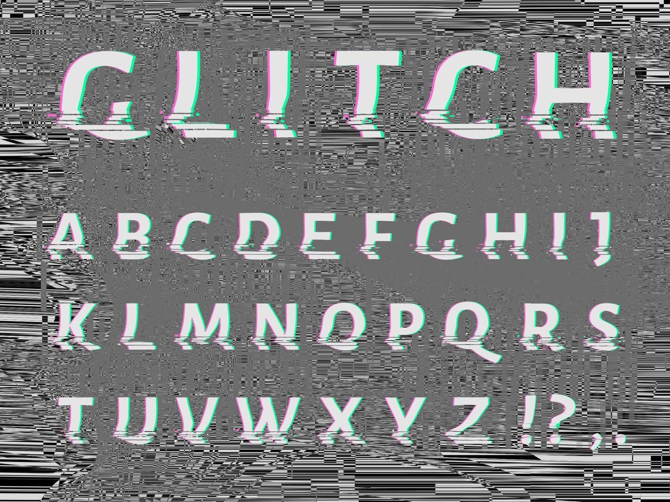 Vector distorted glitch font. Trendy style lettering typeface.
