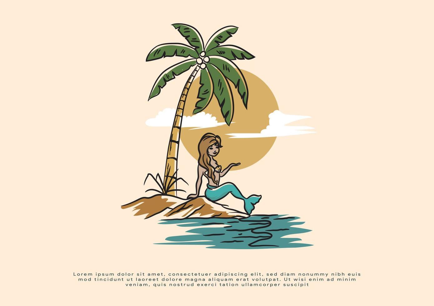 island mermaid illustration hand drawn vector