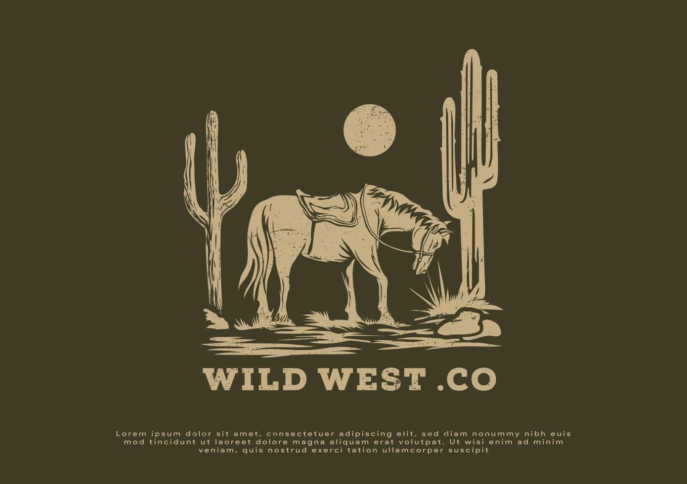 western texas horse illustration logo design vector