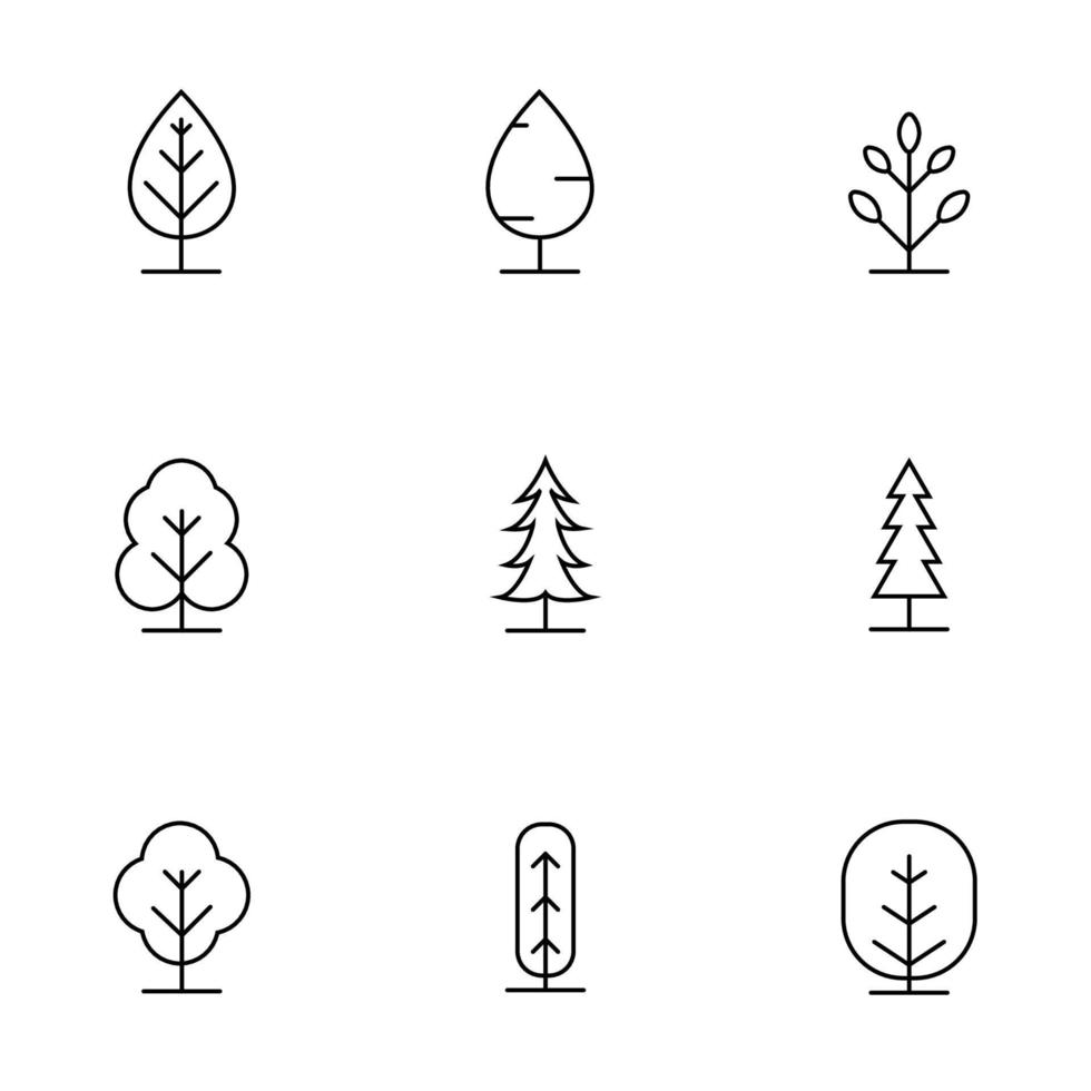 conjunto de ilustración de diseño de vector de árbol. vector de árbol natural en estilo de diseño plano para elemento gráfico de fondo decorativo. árbol simple icono, logotipo, signo y símbolo ilustración vectorial.