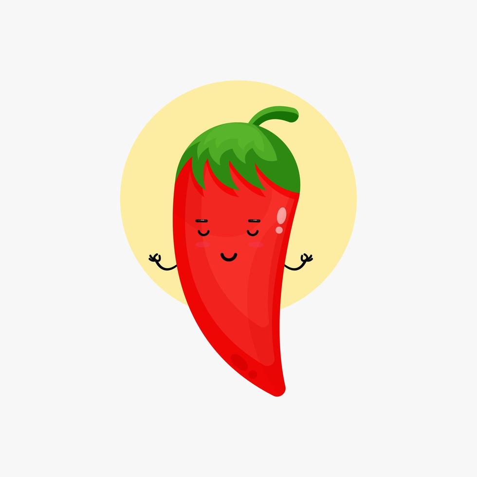 Illustration of cute chilli character meditating vector