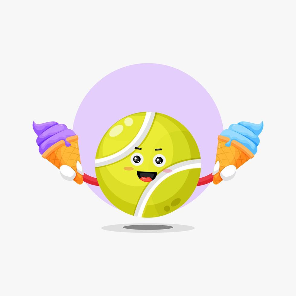 lindo personaje de pelota de tenis con helado vector