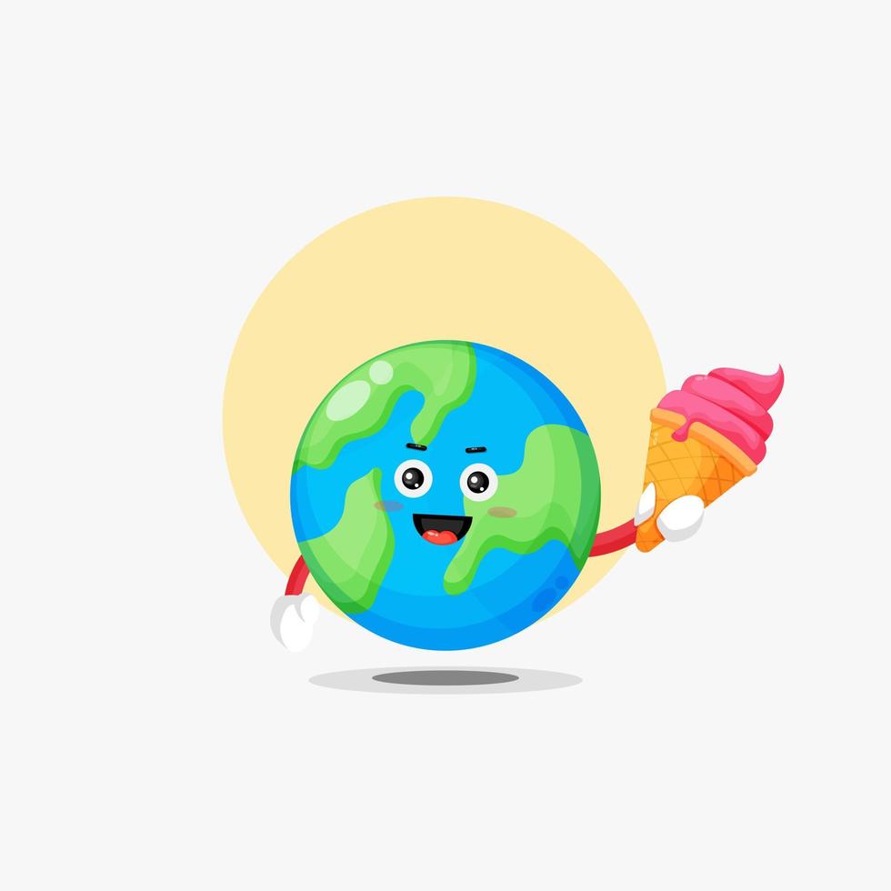 Cute earth character carrying ice cream vector