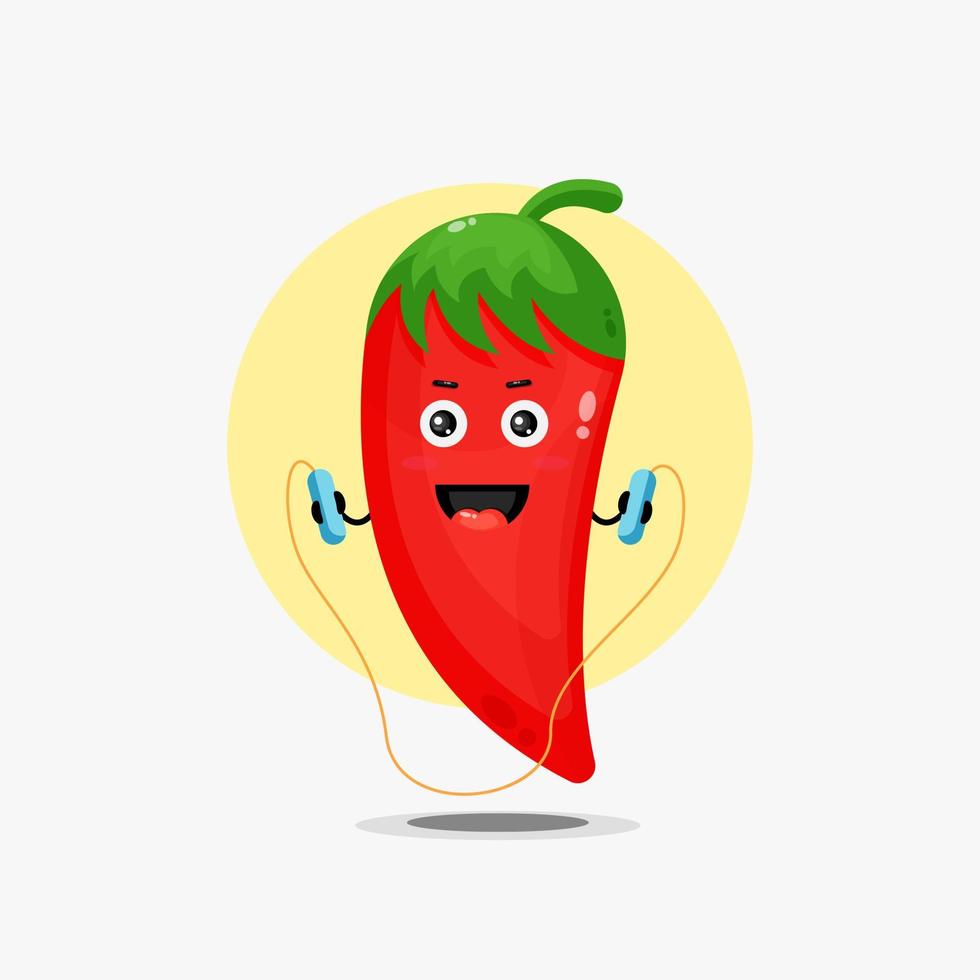 Cute chilli character doing jump rope vector