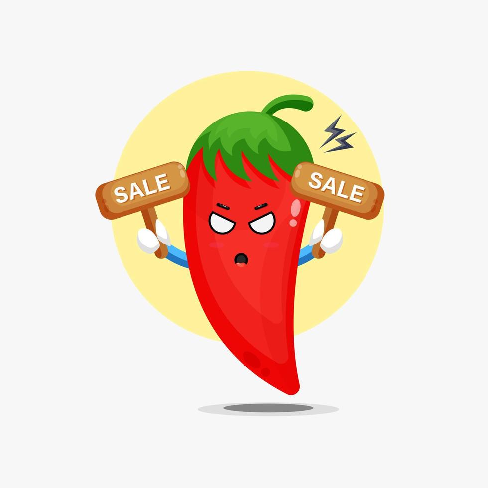 Cute chilli character with sale sign vector