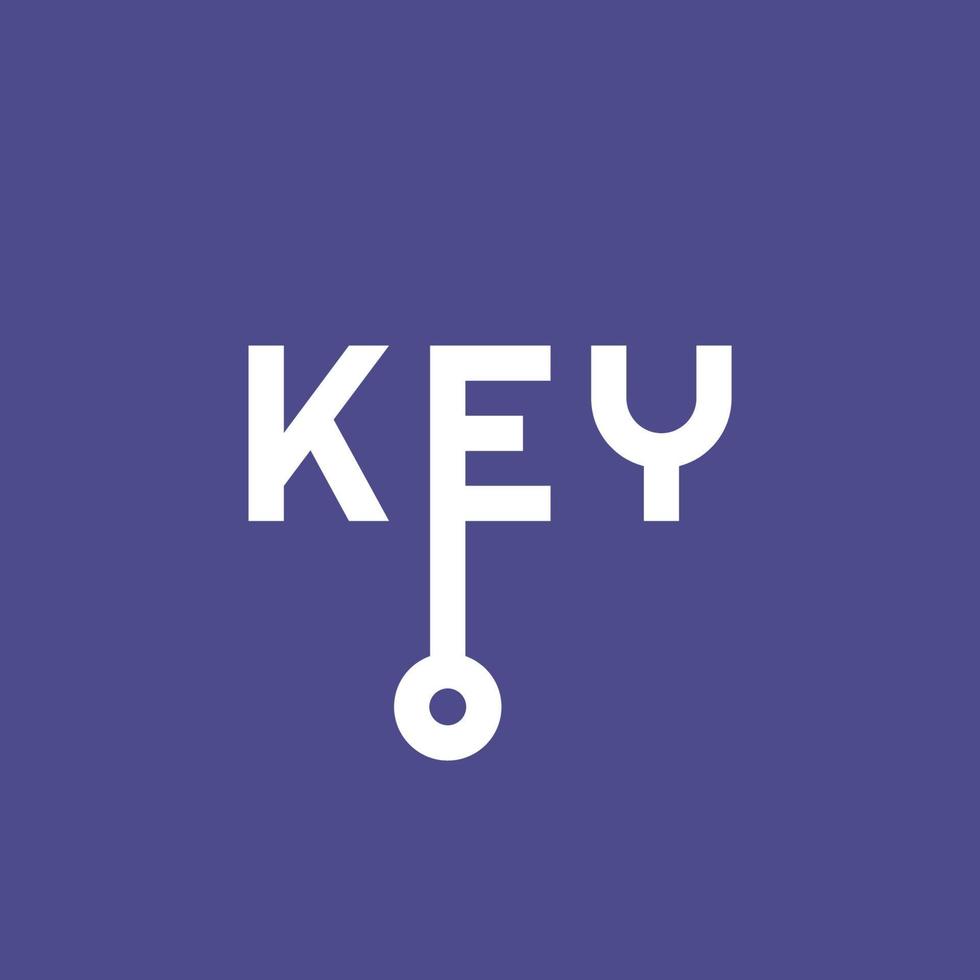 llave de letra moderna con logotipo de símbolo de llave. vector de diseño de carta de seguridad y protección. color blanco con fondo muy peri