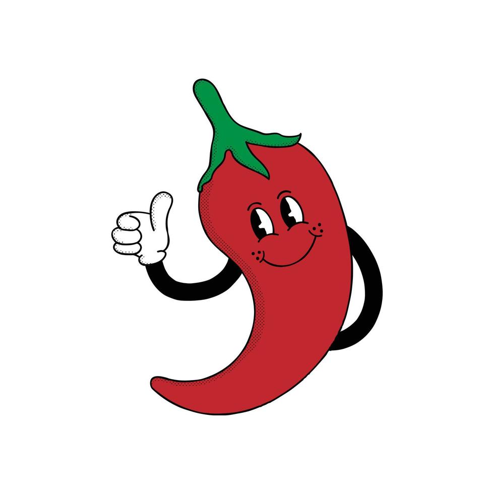 Illustration of red chili pepper in retro cartoon character vector