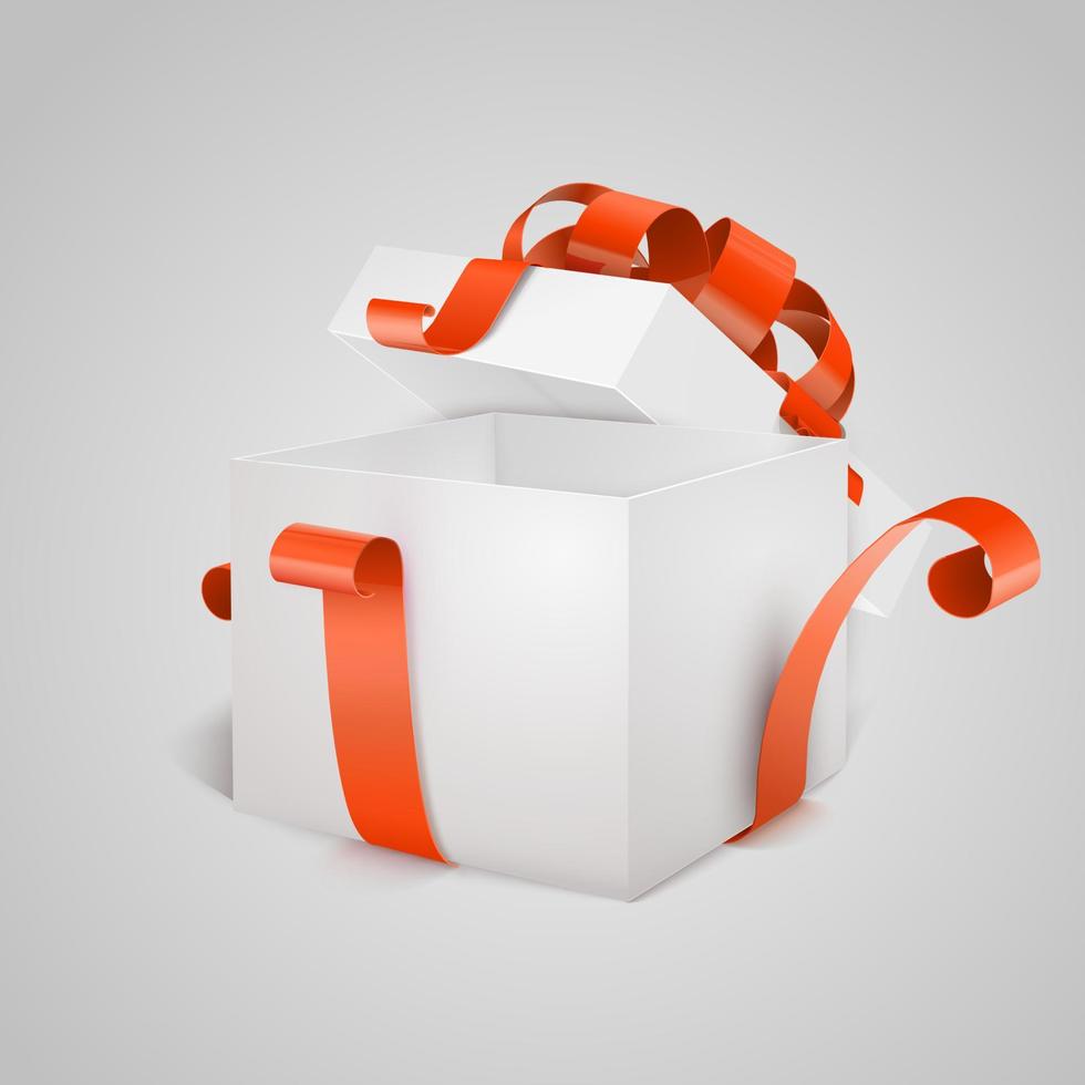 Open gift box with red bow isolated on white. vector