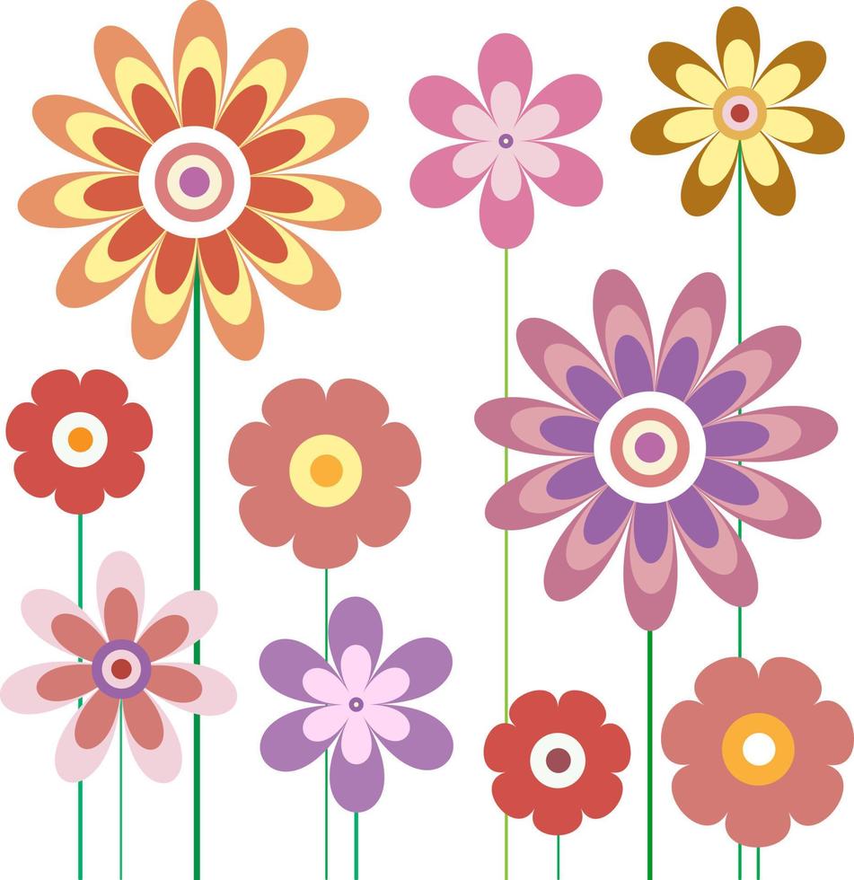 Collection of spring flowers. Simple multi-colored flowers in trendy style vector