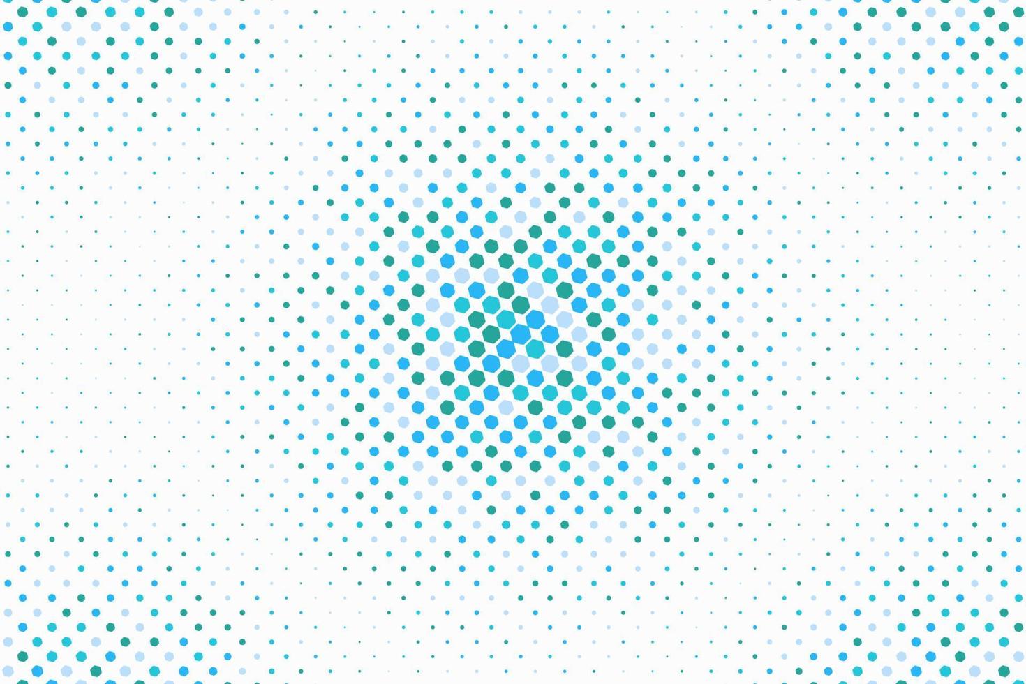 Abstract blue and green color halftone small hexagon shapes with dynamic pattern on white background. vector