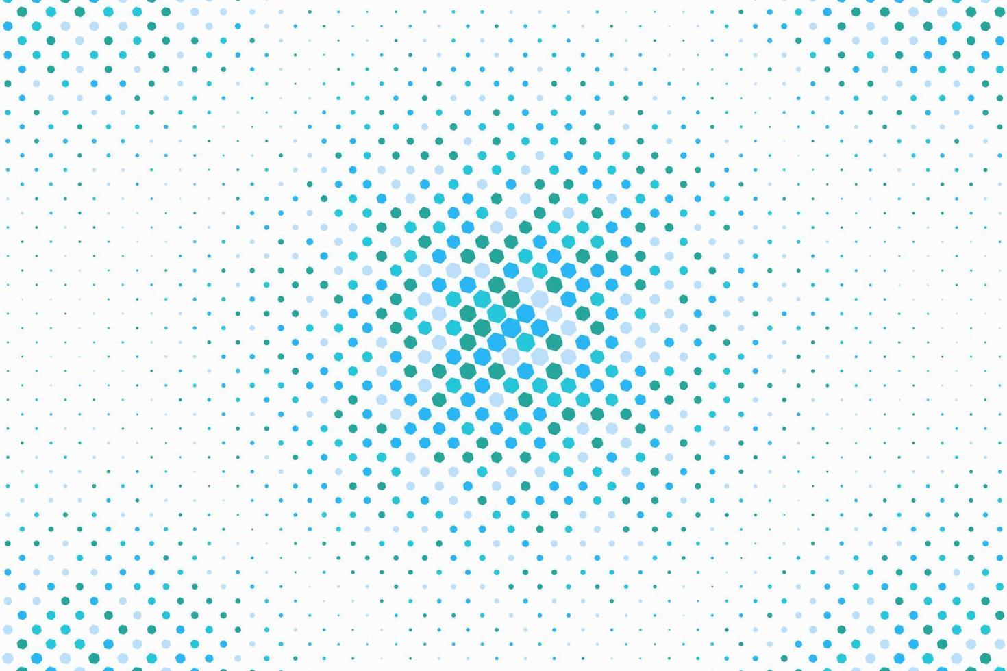 Abstract blue and green color halftone small hexagon shapes with dynamic pattern on white background. vector