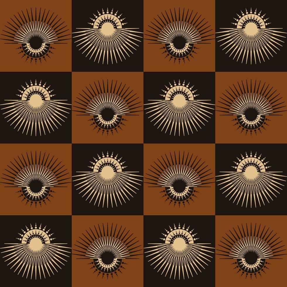 Ethnic tribal sun and moon shape African southwest color style checkered pattern seamless background. Use for fabric, textile, interior decoration elements, wrapping. vector