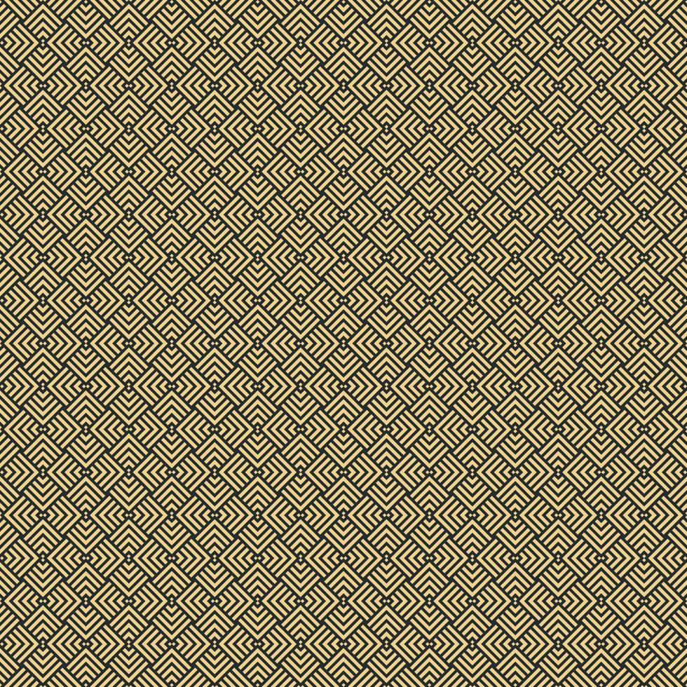 Abstract black square lines shape overlap pattern with gold color background. vector